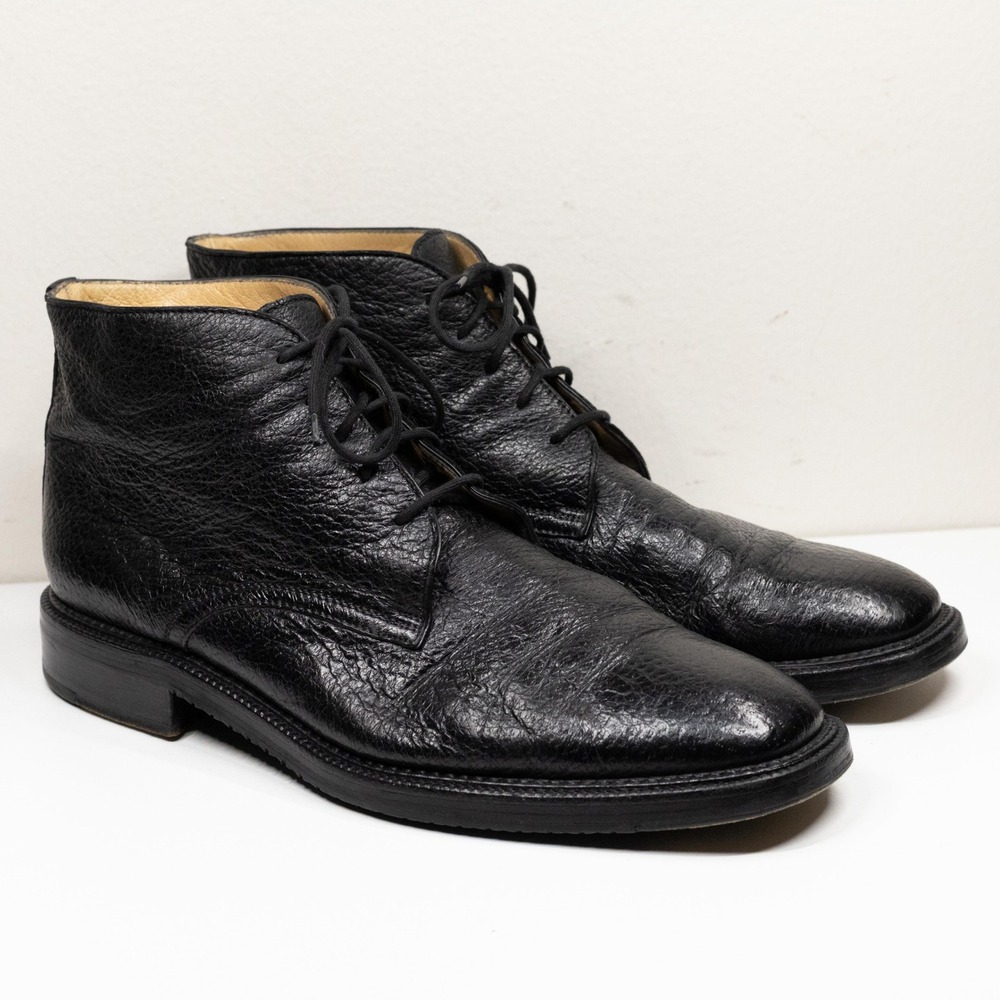 GRAVATTI Peccary Leather Lace Up Chukka Boots‎ Italian Black 15950 Mens Sz 10.5